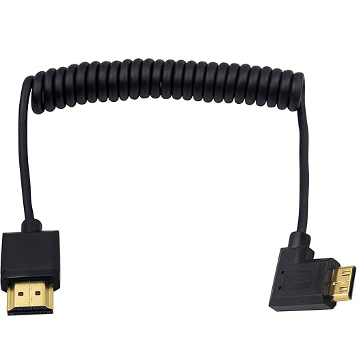 Duttek Right Angle HDMI to Mini HDMI Coiled Cable 1FT-4FT, 18Gbps, 4K@60Hz, Ultra-Thin High Speed Mini HDMI 2.0 Cord Compatible with Camera, Camcorder, Tablet and Video Card, Laptop-Black