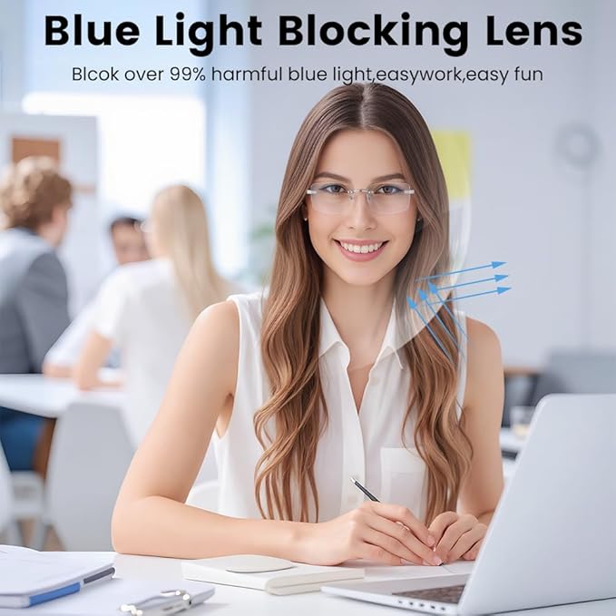 Smart Glasses Rimless Smartglasses with Bluetooth Speaker,Remote Control Photo Taking/Indoor Protection Voice Control (Anti-Bluelight Lenses)