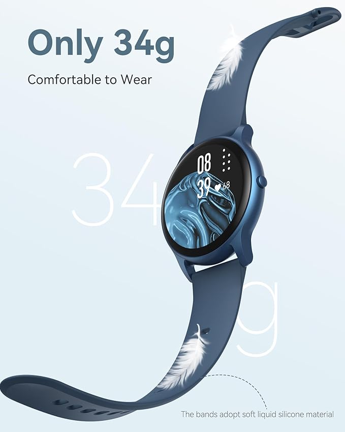 AGPTEK Smart Watch for Women Men, 5ATM Waterproof Smartwatch for Android and iOS Phones, Fitness Tracker Watch with 100+ Sports Modes, Heart Rate Monitor Pedometer Sleep Monitor, Blue