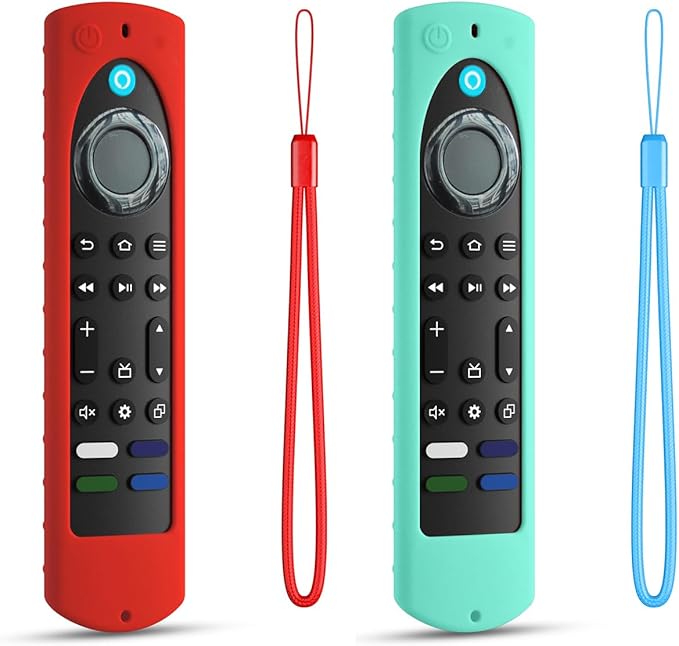 6.4 Inch Silicone Cover Compatible with Fire TV Stick 4K Max 2nd gen 2023 Remote Control,Silicone Case for Toshiba/Insignia Smart TV Remote,Anti-Slip Sleeve Cover with Lanyard (Red+Mint)