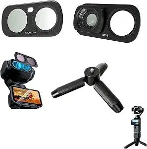 Accessory Kit Compatible with DJI Osmo Pocket 4P, Magnetic Wide Macro Lens Filter & One-Touch Open Mini Tripod, Portable Camera Accessories for Vlog Video Shooting