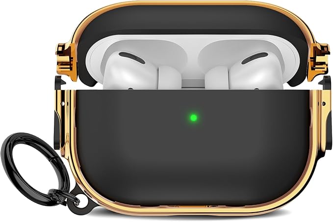 Maxjoy for Cute Airpods Pro 2 case with Safety Lock,Compatible Airpods Pro Case 2nd/1st Gen,Compatible Plating Solid Color AirPods Case Cover for Men Women Girly with Keychain-Black