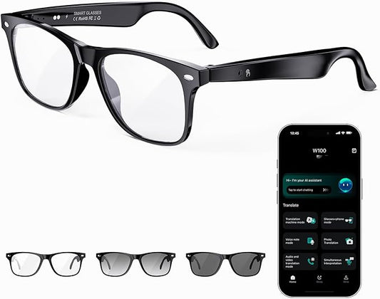AI Smart Glasses for Women and Men, Bluetooth Sunglasses with Chat GPT and 164 Languages , Translation Glasses with Color-Change Lens, Music Playback & Hands-Free Calls, UV & Blue Light Protection