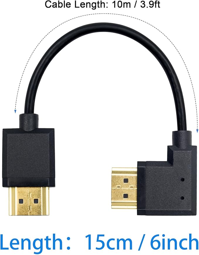 Duttek 4K Short HDMI Cable 6 Inch/15cm, Right Angled HDMI Male to Mlae Cable for 3D and 4K Ultra HD TV Stick HDMI 2.0 Cord (Extremely Thin)