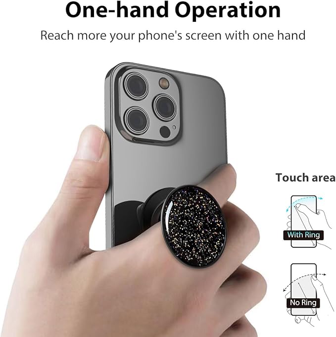 Phone Grip Holder, Phone Ring Holder Finger Kickstand, Adjustable Metal Cell Phone Rings Gripper Stand Work with Magnetic Car Mount for iPhone Samsung &Other Phones - Sky Black