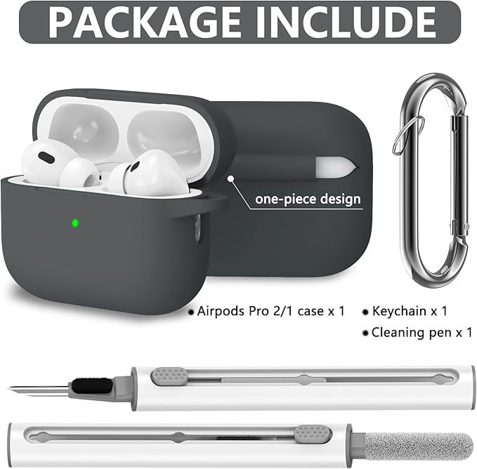 Ljusmicker for AirPods Pro Case Cover with Cleaner Kit,Silicone Protective Cases for Apple AirPods Pro 2nd/1st Generation Case for Women Men,AirPod Pro 2 Case Accessories with Keychain-Dark Grey