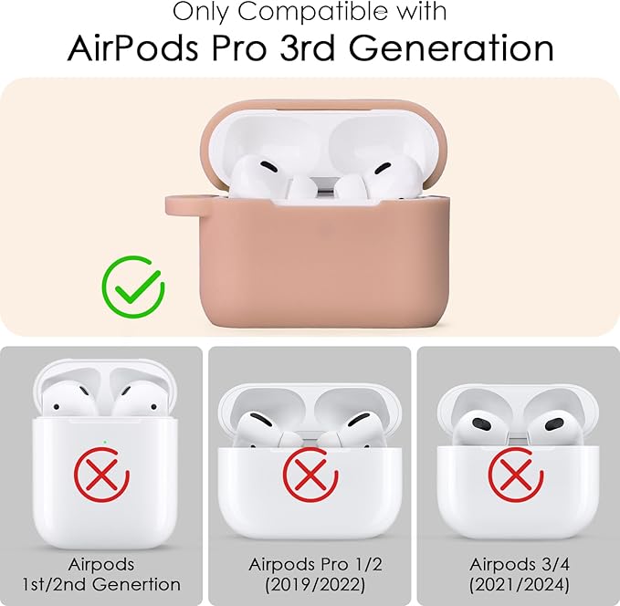 VISOOM for AirPods Pro 3 Case 2025, Silicone Case for Apple Air Pods Pro 3rd Generation Cover Women, Cute iPods 3 Protective Cover with Bling Keychain & Cleaning Kit, Khaki