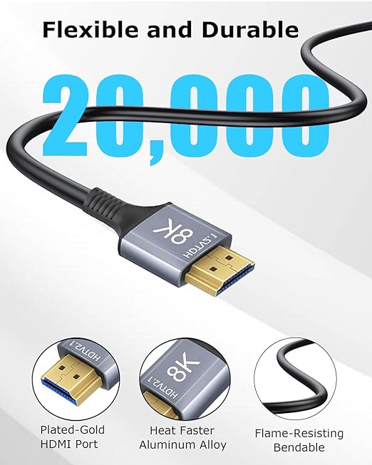HDMI 2.1 Cable 6.6 FT 10-Pack, Shielded 8K HDMI Cord 6.6FT, 48Gbps High Speed Computer HDMI TV Monitor Cord-8K@60Hz, 4K@120Hz/165Hz, HDCP 2.2&2.3, HDR 10 for ARC, eARC, PS4 PS5 Sound Bar/Roku