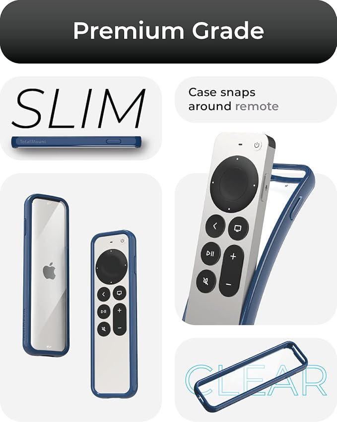 TotalMount Air Rim Case for Apple TV Remotes – Slim, Hybrid Apple TV Remote Case with Ultimate Drop Protection – Blue Perimeter Cover & Clear Back