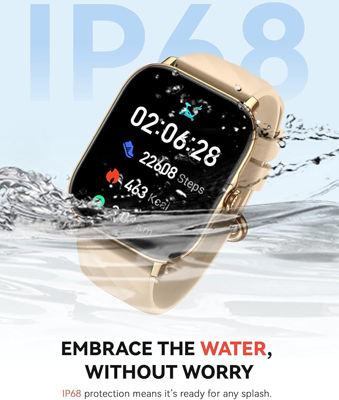 Smart Watches Fitness Tracker for Women Men with Step Counter, Sleep Calorie Monitor, Pedometer, IP68 Waterproof, Smartwatch with 120+ Sports for iPhone Android (Gold)