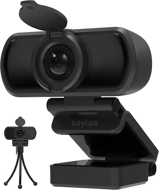 saylas 1080P Webcam for PC with Microphone, 100° FOV, USB Webcam with Privacy Cover and Tripod, Plug&Play Computer Camera for Online Calling, Zoom/Teams/Facetime