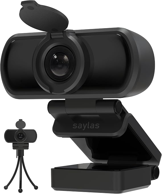 saylas 1080P Webcam for PC with Microphone, 100° FOV, USB Webcam with Privacy Cover and Tripod, Plug&Play Computer Camera for Online Calling, Zoom/Teams/Facetime