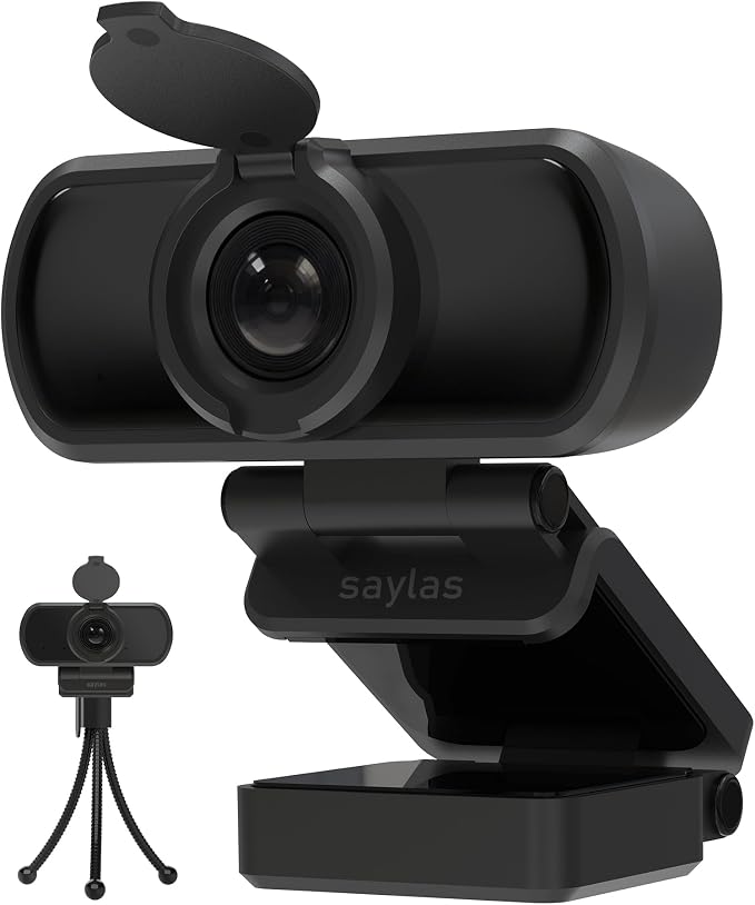 saylas 1080P Webcam for PC with Microphone, 100° FOV, USB Webcam with Privacy Cover and Tripod, Plug&Play Computer Camera for Online Calling, Zoom/Teams/Facetime