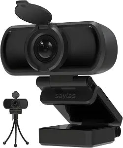 saylas 1080P Webcam for PC with Microphone, 100° FOV, USB Webcam with Privacy Cover and Tripod, Plug&Play Computer Camera for Online Calling, Zoom/Teams/Facetime