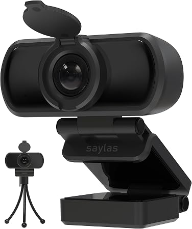 saylas 1080P Webcam for PC with Microphone, 100° FOV, USB Webcam with Privacy Cover and Tripod, Plug&Play Computer Camera for Online Calling, Zoom/Teams/Facetime