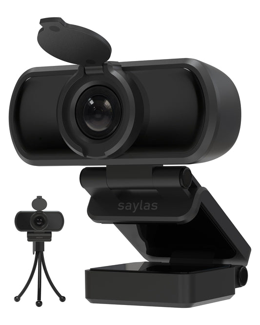 saylas 1080P Webcam for PC with Microphone, 100° FOV, USB Webcam with Privacy Cover and Tripod, Plug&Play Computer Camera for Online Calling, Zoom/Teams/Facetime