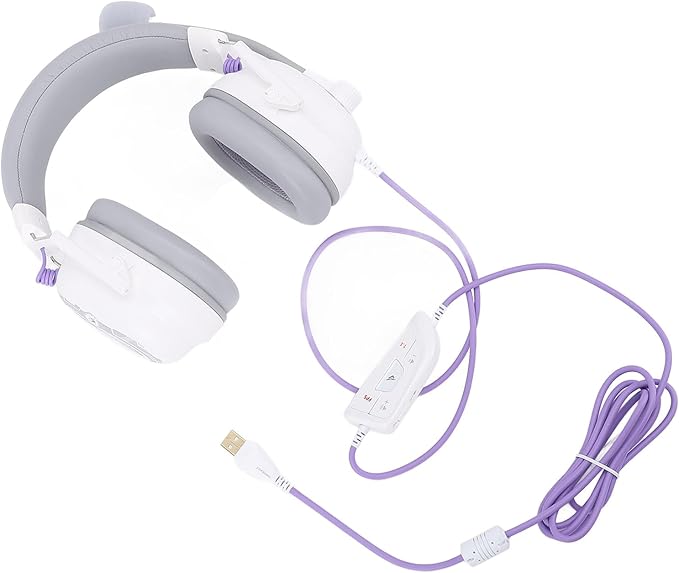 EBTOOLS Wired USB Gaming Headset, 50mm Drivers 7.1 Surround Sound with Custom EQ Software Detachable Noise Canceling Mic (White)