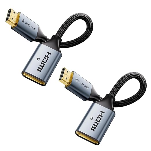 VCELINK 8K Short HDMI Extender Cable 0.6 FT Male to Female, HDMI Extension Cable Support 8K@60Hz, 4K@120Hz/144Hz, HDCP 2.2/2.3, Compatible with Roku TV Stick, HDTV, Game Console, Laptop, 2 Pack