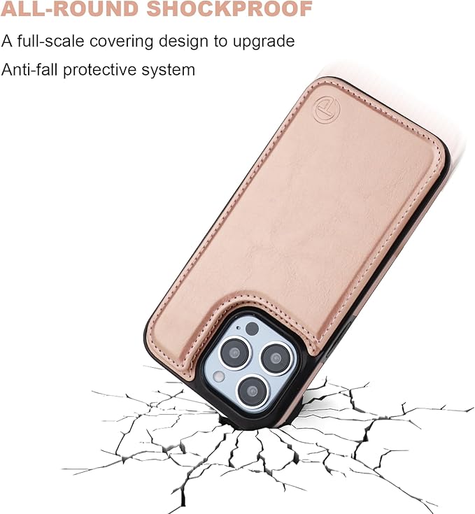 ONETOP Compatible with Magsafe for iPhone 13 Pro Wallet Case with Card Holder, PU Leather Kickstand RFID Blocking Case, Double Magnetic Clasp and Durable Shockproof Cover 6.1 Inch (Rose Gold)