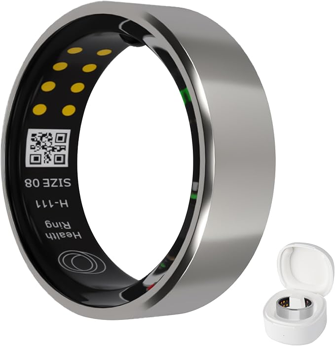 Smart Ring Health Tracker with Free Subscription, Fitness Sleep Heart Rate Blood Oxygen Tracking Ring with Charging Case,Great Gift for Women & Men,Silver