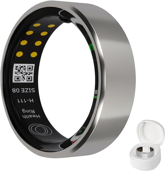 Smart Ring Health Tracker with Free Subscription, Fitness Sleep Heart Rate Blood Oxygen Tracking Ring with Charging Case,Great Gift for Women & Men,Silver