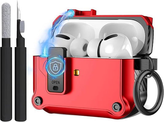 Maxjoy for Airpods Pro 3 Generation Case(2025), Secure Lock Clip Full Body Shockproof Hard Shell Protective Apple for Airpods Pro 3 Case Cover with Keychain Cleaner Kit for Men Women,Red