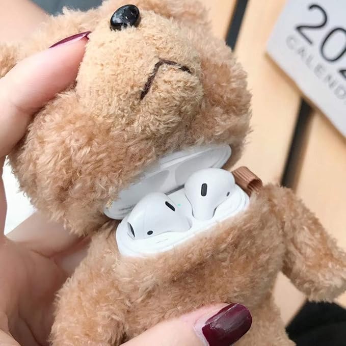 SGVAHY Furry Case for AirPods Pro 3rd Generation Funny Cute 3D Cartoon Plush Design Khaki Bear Soft Warm Fluffy AirPod Pro 3 Cover with Keychain Kawaii Anti-Fall Protective Case Women Girls
