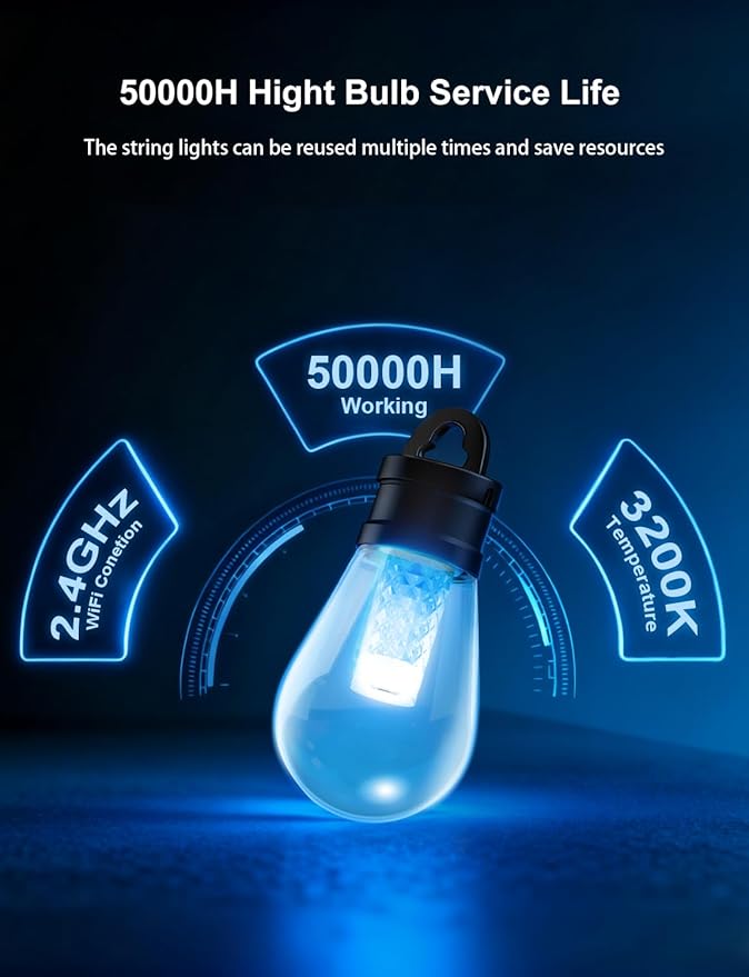 APPECK Smart Outdoor String Lights, 100ft Smart RGBW Outdoor Patio Lights with 30 LED Bulbs, Extendable, 111 Scene Modes, IP65 Waterproof Lighting for Outside, Halloween Decor, Compatible with Alexa