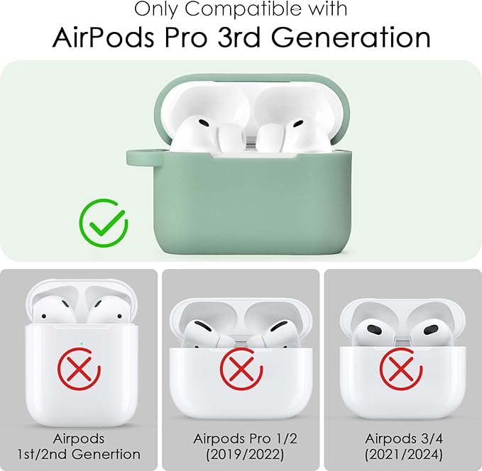 VISOOM for AirPods Pro 3 Case 2025, Silicone Case for Apple Air Pods Pro 3rd Generation Cover Women, Cute iPods 3 Protective Cover with Bling Keychain & Cleaning Kit,Green