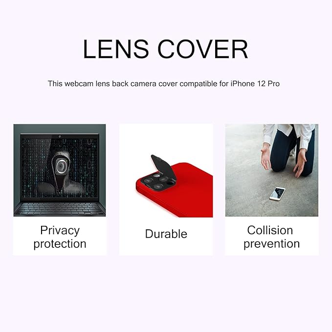 Phone Camera Lens Cover Compatible for iPhone 12 Pro, Camera Lens Protector to Protect Your Privacy and Security,Strong Adhesive,2 Pack