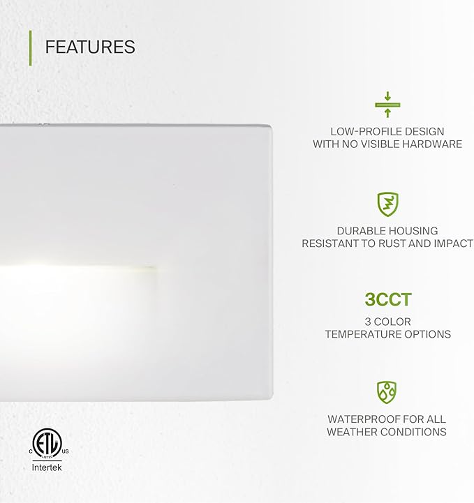 ASD LED Recessed Step Light Fixture, Outdoor & Indoor Stair Tread Lighting | 3CCT, Dimmable, Waterproof, ETL Listed | 3W 120LM 3000K-5000K 120V | Staircase Hardwired Illumination | White, 12 Pack