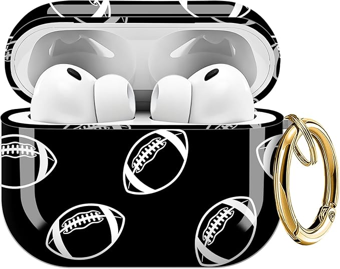 Case for AirPod Pro 3 Shock-Proof Protective Hard Case with Golden Keychain Compatible with Apple Airpods Pro 3rd Generation 2025 (White Black Football)