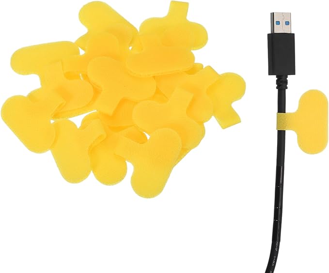 uxcell Cable Labels, 20Pcs Waterproof Cable Tag Writable Wire Labels Self-Adhesive Wire Tags Reusable Hook & Loop for Electronics Computer Cord Management Identification, Yellow