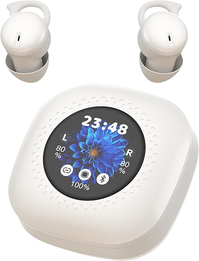 Sleepals Touch Wireless Sleep Earbuds with Smart Charging Case, Noise Reducing Headphones for Side Sleepers, Touch Screen Display (White)