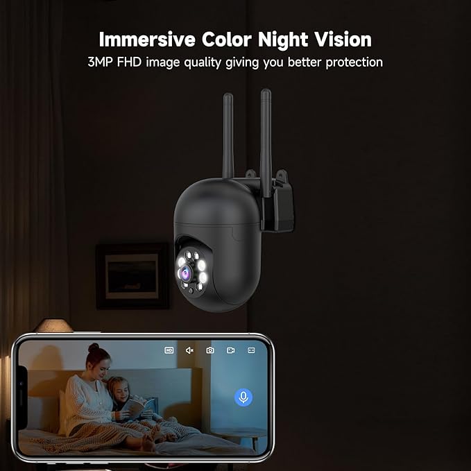 2K Security Camera Wired, 2.4/5GHz Home WiFi Camera, 360° PTZ Baby Monitor with Color Night Vision, Motion Detection, 2-Way Audio, Compatible with Alexa