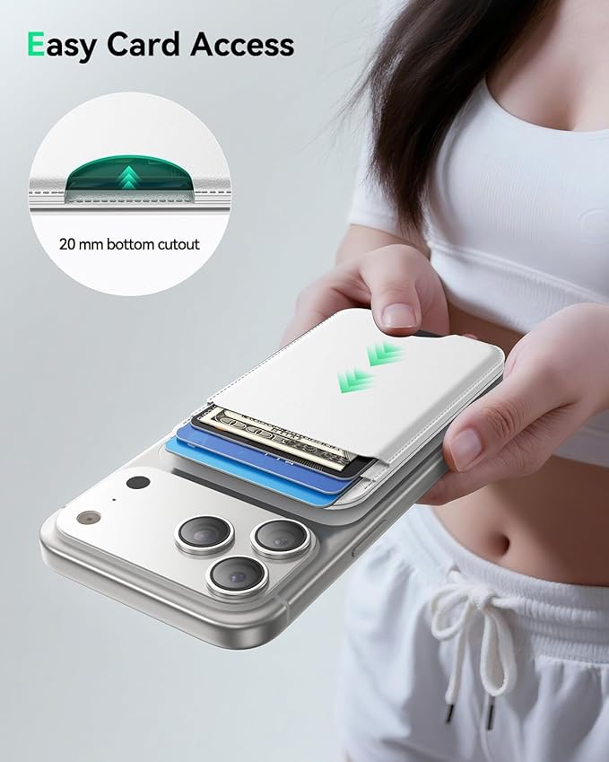 for MagSafe Wallet with Stand, 5 Card Holder, Slim Leather Magnetic Wallet for iPhone 17/16/15/14/13/12 Pro Max Plus Air Series, 3 Card Slots & 1 Cash Slot,White