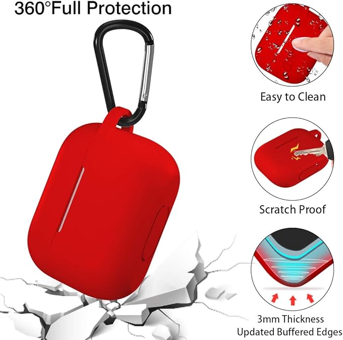 Lerobo for AirPods Pro 2 Case Cover,Shock-Proof Silicone Skin Full Protective Cover Compatible with Apple Airpod Pro Case,Supports Wireless Charging with Durable Carabiner Front LED Visible,Red