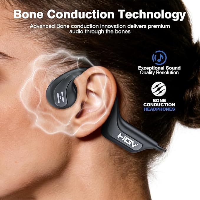 2026 New Bone Conduction Headphones Bluetooth Wireless, Bluetooth 6.0 Open Ear Headset, IP65 Waterproof & 10H Playtime, Lightweight Material, Sports Earbuds for Running, Cycling, Gym Workouts(Black)