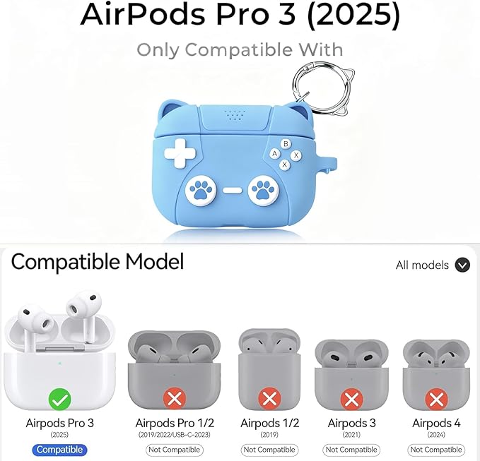 for Airpods Pro 3 Case 2025,Cute 3D Game Console Design for Air pod Pro 3 Cover with Keychain Shockproof Protective Soft Silicone Case for Airpods Pro 3 Gen for Women Girls (Blue Cat)