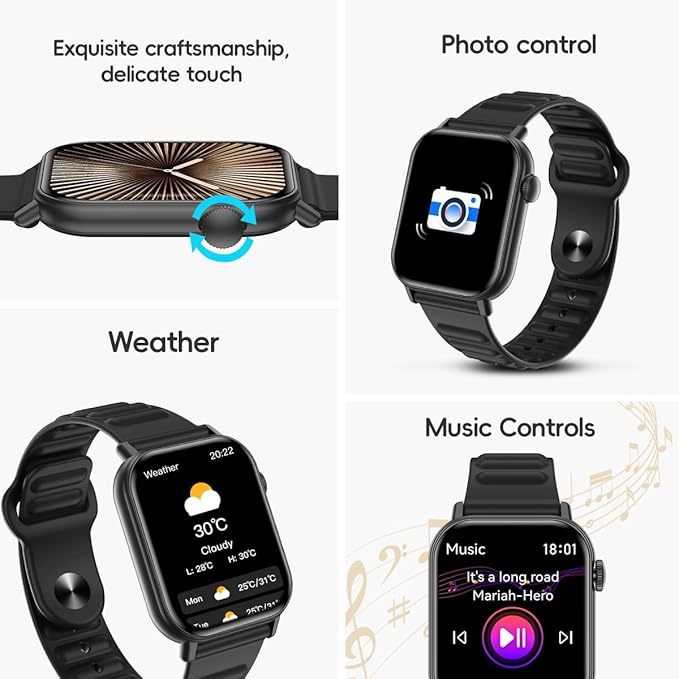 Smart Watch Sports Pedometer, Fitness Tracker Bluetooth Call Heart Rate Blood Oxygen Sleep Monitor,100 Sports Modes Waterproof for iOS Android Men's Women's Smart Watch (Black)