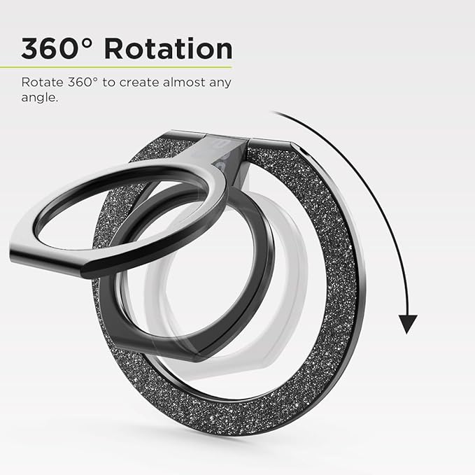 PureGear Magnetic Phone Grip Ring Stand, Magnetic Phone Ring Holder for MagSafe iPhone Air, 17, 17Pro, 17ProMax, 16, 16Pro, 16Plus, 16ProMax, 15,14,13,12 Adjustable Kickstand (Brushed Black Glitter)