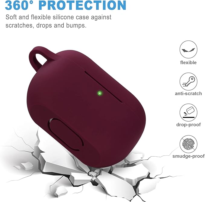 Silicone Protective Case Cover for Airpods Pro with Cute Bling Keychain, Burgundy