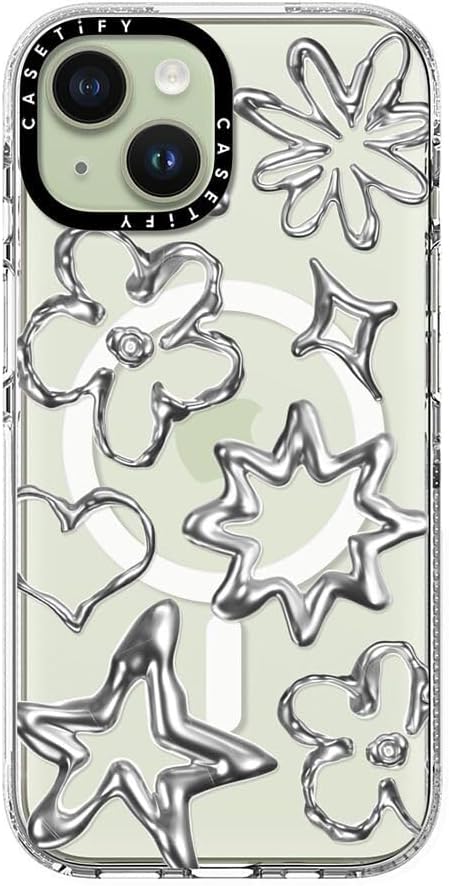 CASETiFY Clear iPhone 15 Case [Not Yellowing / 6.6 ft. 3X Military Grade Drop Protection/Magsafe] - Chrome Doodles - Clear