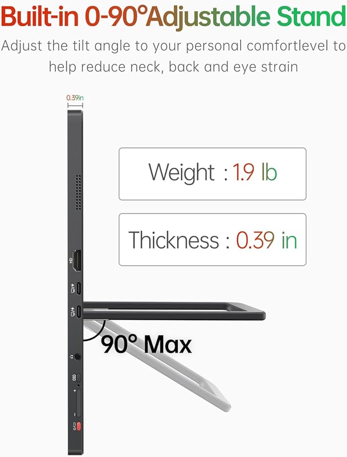 Intehill 16" Portable Touchscreen Monitor 3K, 16:10 Touch Screen Display with Tempered Glass, 100% sRGB Travel Monitor with Adjustable Stand, Speakers, HDMI Second External Screen for Laptop, U16ZT