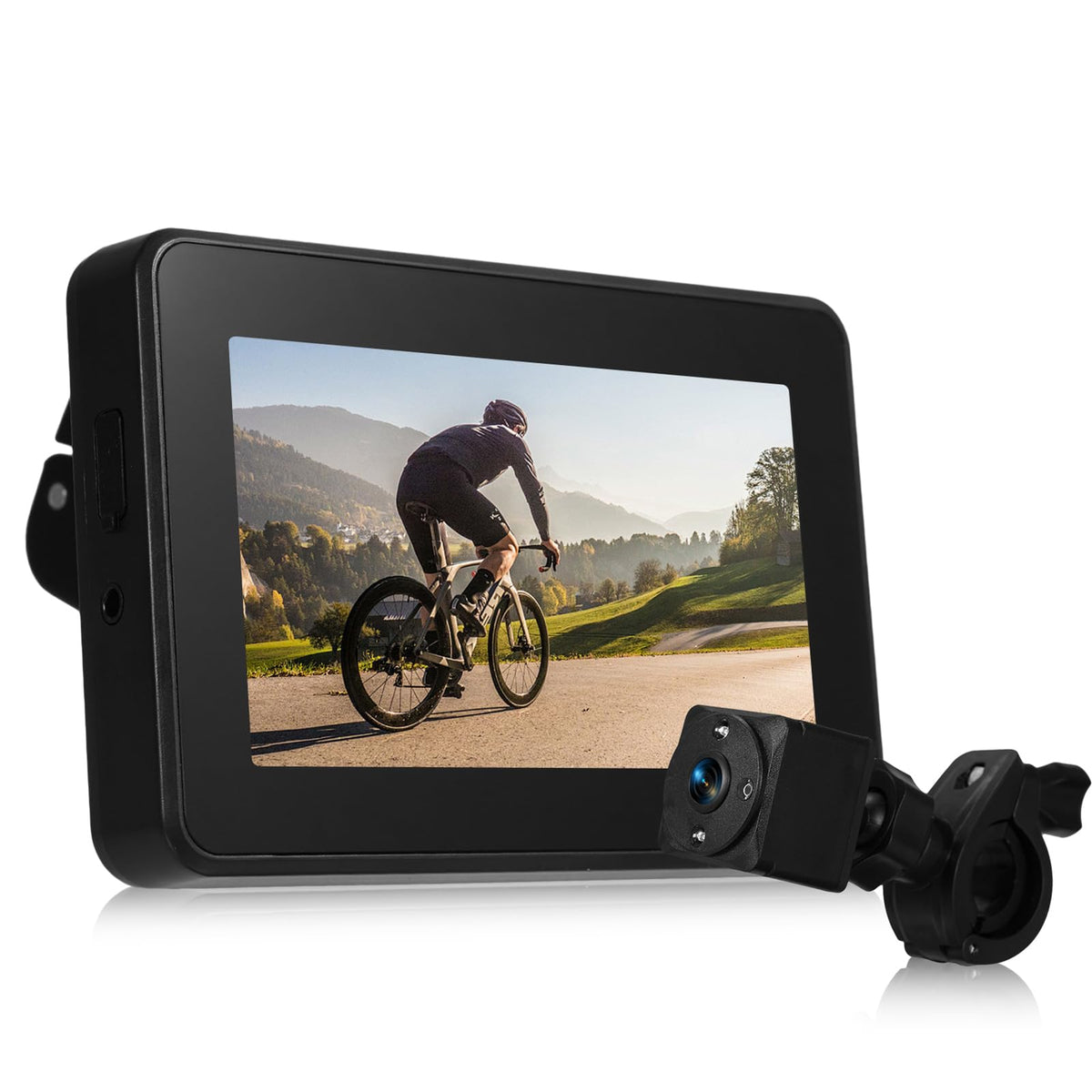 Handlebar Bike Camera Mirror, with 4.3'' Monitor 1080P 110° Wide Angle 360° Adjustable Bracket Rechargeable Rear View Camera, Bicycle Rear View Camera
