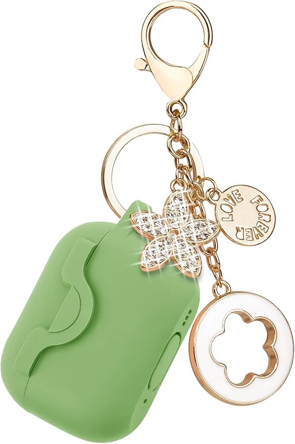 Silicone Protective Case Cover for Airpods Pro 2 with Green Five-Leaf Keychain, Wired & Wireless Charging, Secure Lock for Women & Girls