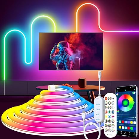 9.8FT USB LED Neon Rope Light,Smart RGB IC Led Strip Lights for Bedroom,Music Sync LED Neon Light Strip,APP and 24Keys Wireless Remote,DIY Ideas,Gaming Room,Home Decorations,Christmas Gift