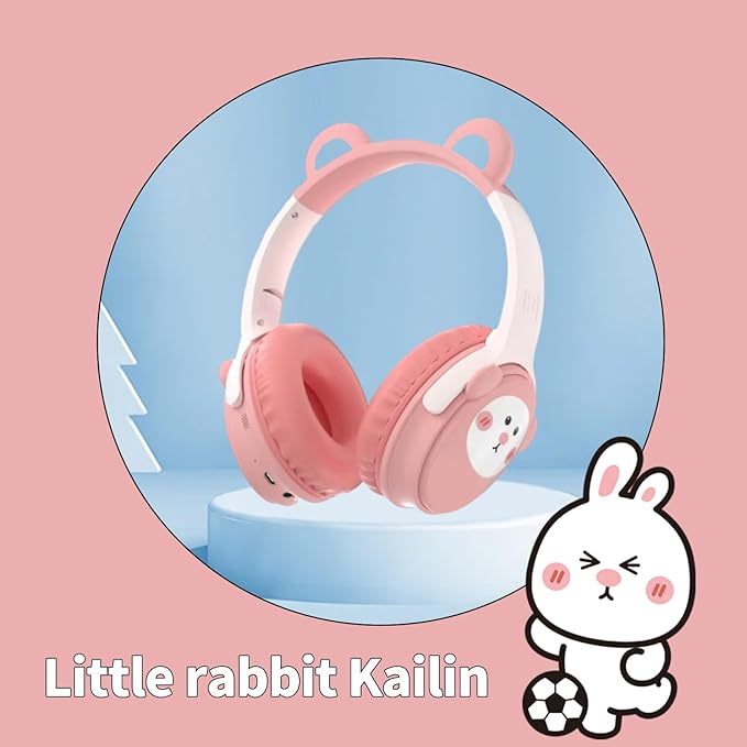 Kids Bluetooth Headphones， 85dB Safe Volume Limit, Stereo，Foldable Cute Up Cat Ear Children，Cartoon Animal Design,Ultra-Soft Over-Ear,Suitable for School & Travel (Pink)