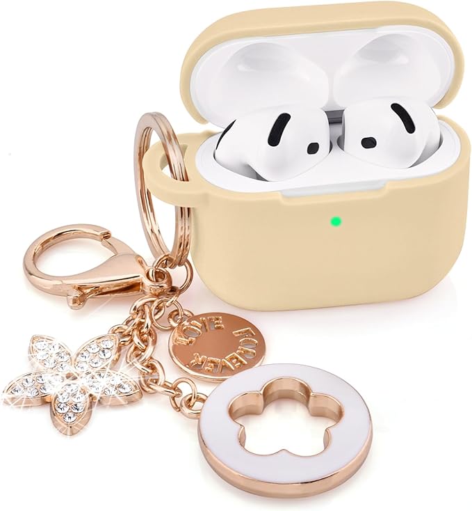 Case Compatible for Apple Airpods 4 - VISOOM Airpods 4 Cases 2024 Cover Women Anti-Drop Silicone iPods 4 Earbuds Wireless Accessorie Charging Cases Girl Bling Keychain for Airpod iPods 4th Generation