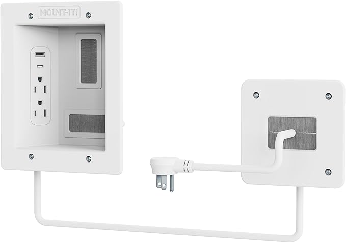 Mount-It! in-Wall TV Cable Management Kit with Recessed Power – Triple Outlet, USB-A and USB-C Ports, 9ft Cord, and Hand Saw – Easy, Safe Cable Management for Organized TV and Home Theater Setups